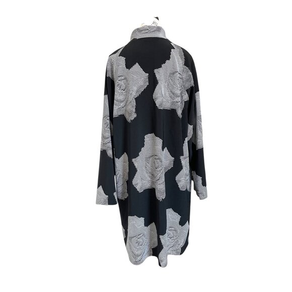 Norma Kamali Black White Rose Print Drape Open Front Kimono Coat Jacket Small - Picture 3 of 9
